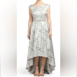 Jackie Jon Silver Hi Low Textured Dress Special Occasion